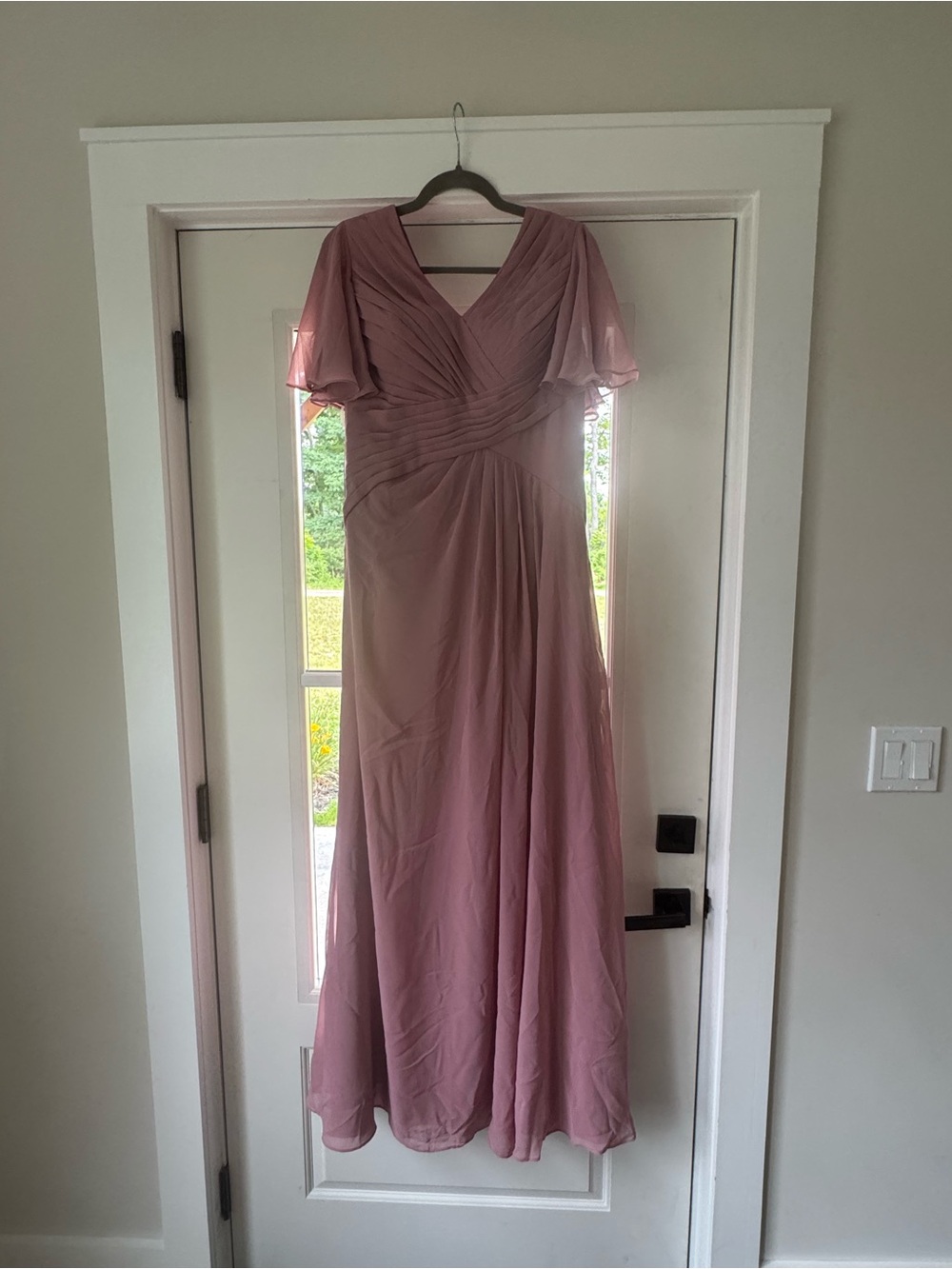 Ever Pretty Mauve Pink V-Neck Maxi Dress with Flutter Sleeves